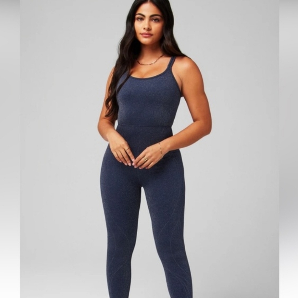 Fabletics Deep Navy Sparkle Seamless Lurex Jumpsuit Blue Glitter‎ XS/Small